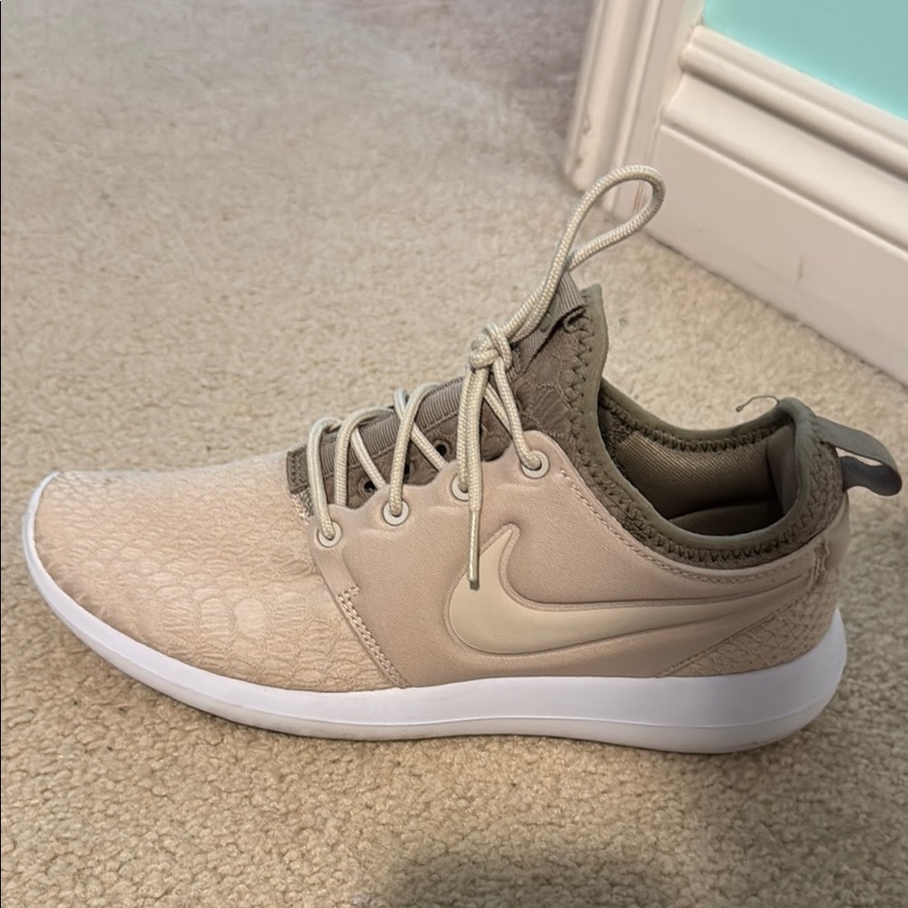 Beige and Olive Sneakers with Swoosh Logo